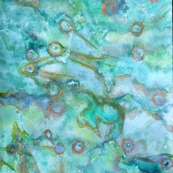 Sea Watercolor Painting - Sea Jewels-Under The Sea Series II  Handpainted Abstract Watercolor 9x12 Watercolour