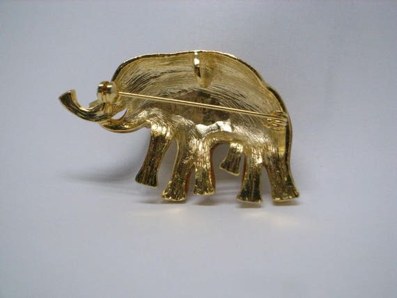 Vintage Elephant Pendant And Brooch -Big Gold Ena… - image 5