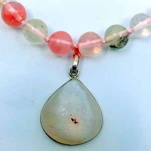 Rose Quartz Necklace With Sparkling Druzy Pendant Set In Sterling Silver - 22&quot; Long