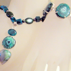 Green Druzy Bracelet And Necklace Set Chrysacola And Real Emerald Gemstone Beads With Real Jade Emerald Green image 5