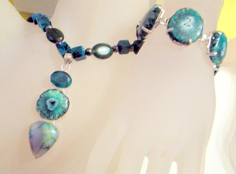 Green Druzy Bracelet And Necklace Set Chrysacola And Real Emerald Gemstone Beads With Real Jade Emerald Green image 5