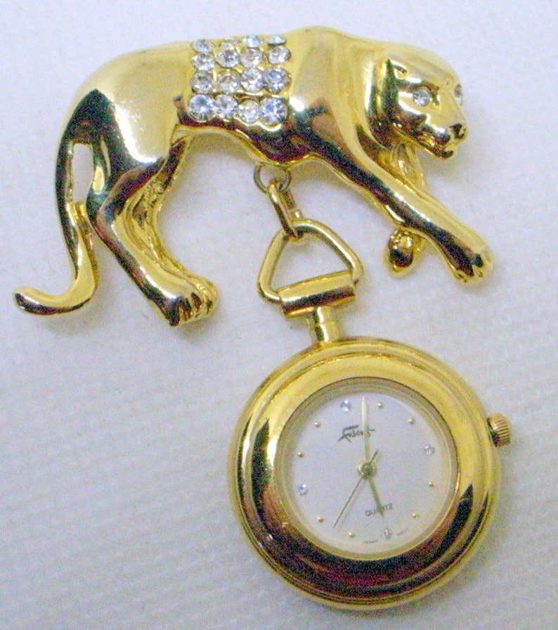 Vintage FABERGE' Panther Brooch Watch Hallmarked and Numbered Panther