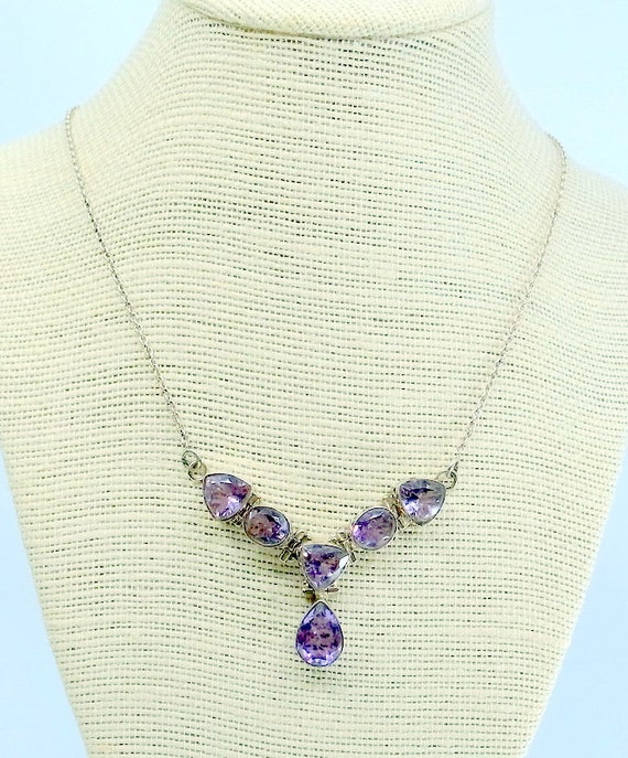 Vintage Amethyst Necklace - 6 Big Sparkling Stone… - image 3