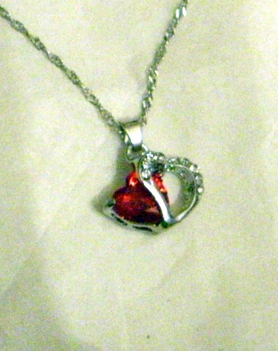 Valentine Heart Necklace - Red Heart - Double Hea… - image 1