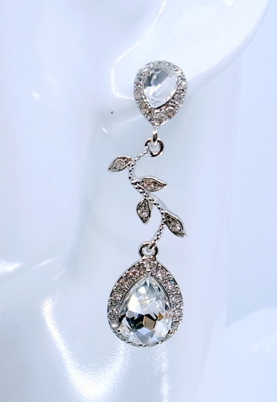 CZ Dangle Earrings - Wedding Earrings - Bling - L… - image 2