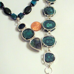 Green Druzy Bracelet And Necklace Set Chrysacola And Real Emerald Gemstone Beads With Real Jade Emerald Green image 4