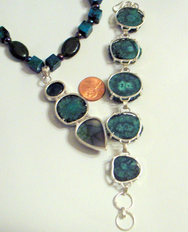 Green Druzy Bracelet And Necklace Set Chrysacola And Real Emerald Gemstone Beads With Real Jade Emerald Green image 4