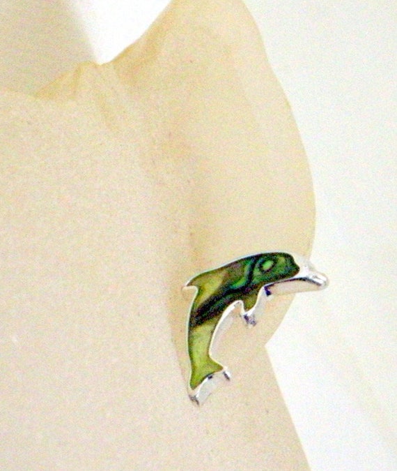 Vintage Dolphin Earrings Green Earrings - Green D… - image 5