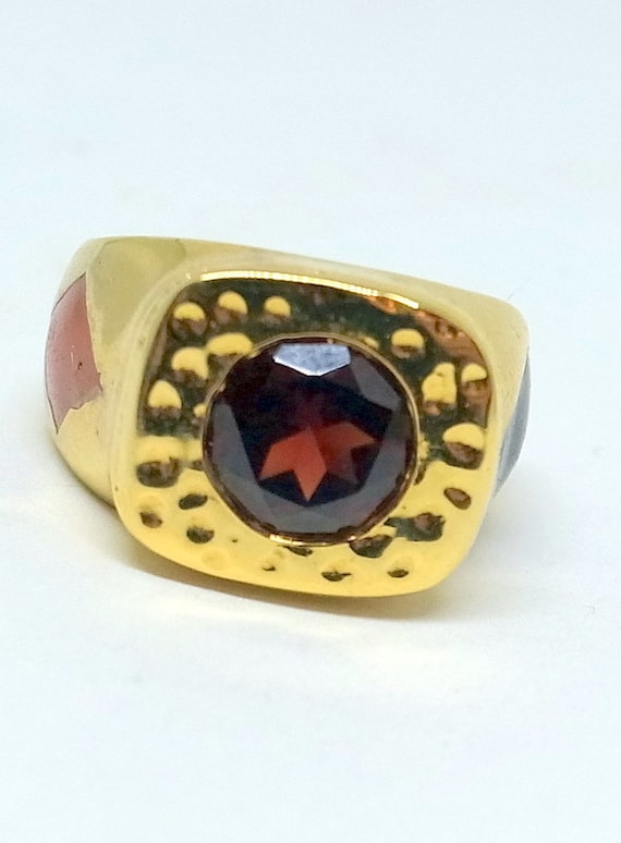 Vintage Garnet Ring - Gold Over Sterling - Poker P