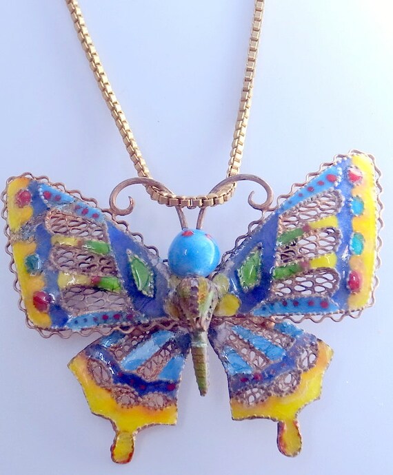 Antique Butterfly Necklace Brooch- Chinese Export… - image 10