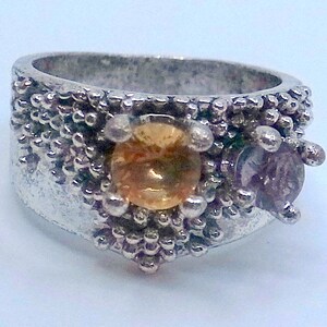 Sterling Brutalist Citrine And Amethyst Ring Size 7.5 Great Condition imagem 2