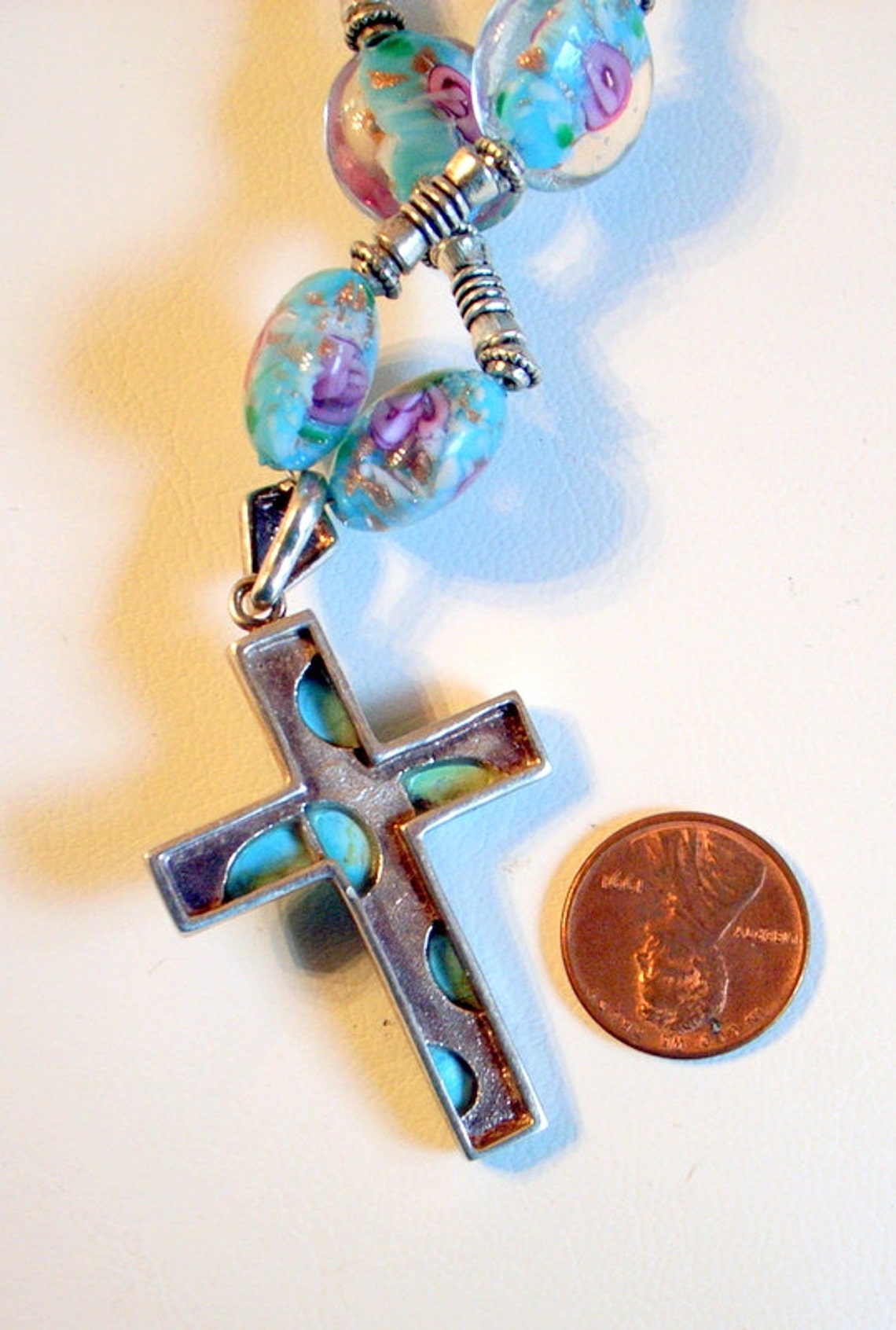 Turquoise Cross Necklace W Stud Earrings