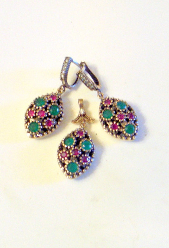 Emerald And Ruby Earrings AND Pendant - Sale - Fr… - image 3