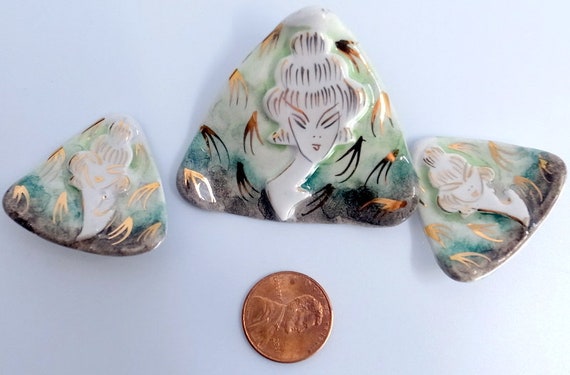 Mid Century BIG Statement Brooch and Matching Ear… - image 3