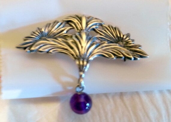 Broche Ancienne Chardon En étain Avec Strass - Style Art Nouveau - Angleterre - Antique