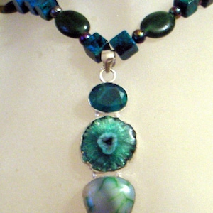 Green Druzy Bracelet And Necklace Set Chrysacola And Real Emerald Gemstone Beads With Real Jade Emerald Green image 1