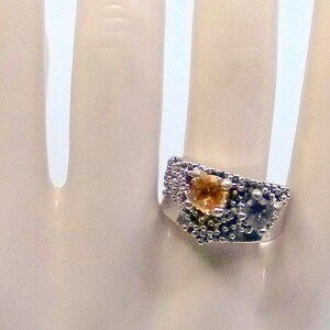 Sterling Brutalist Citrine And Amethyst Ring Size 7.5 Great Condition imagem 5