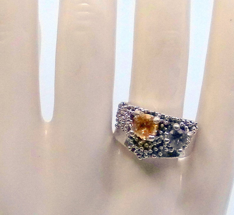 Sterling Brutalist Citrine And Amethyst Ring Size 7.5 Great Condition imagem 5