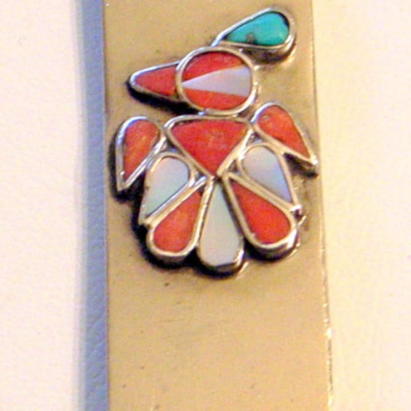 Vintage Navajo Zuni Money Clip - 1960s - Coral Turquoise Mother of Pearl - Charming Accessory