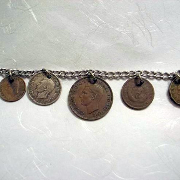 Civil War Coin Charm Bracelet - 1864 - Solid Sterling Silver Bracelet With Antique Coins -Lincoln Era Civil War 1864 2 Cent Piece
