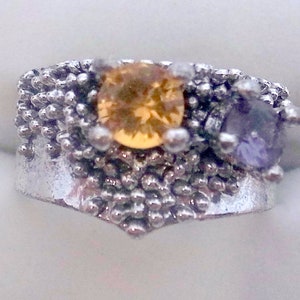 Sterling Brutalist Citrine And Amethyst Ring Size 7.5 Great Condition imagem 4