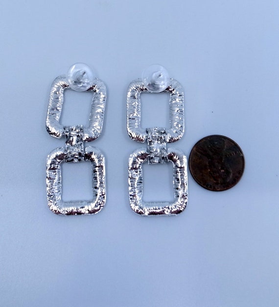 Big Double Square Sparkling CZ Dangle Earrings - … - image 7