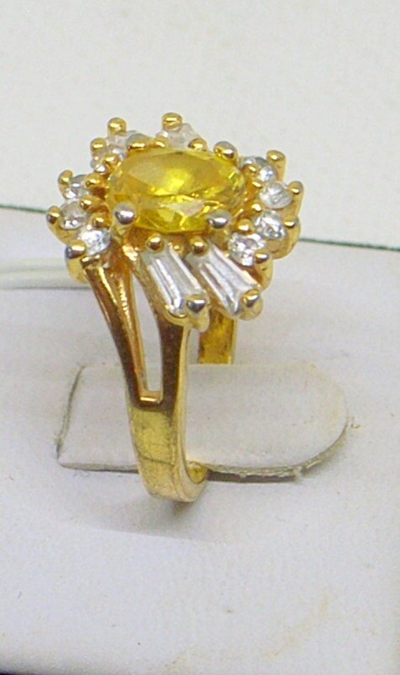 Vintage Citrine Ring - Size 6.5 = With Baguettes -