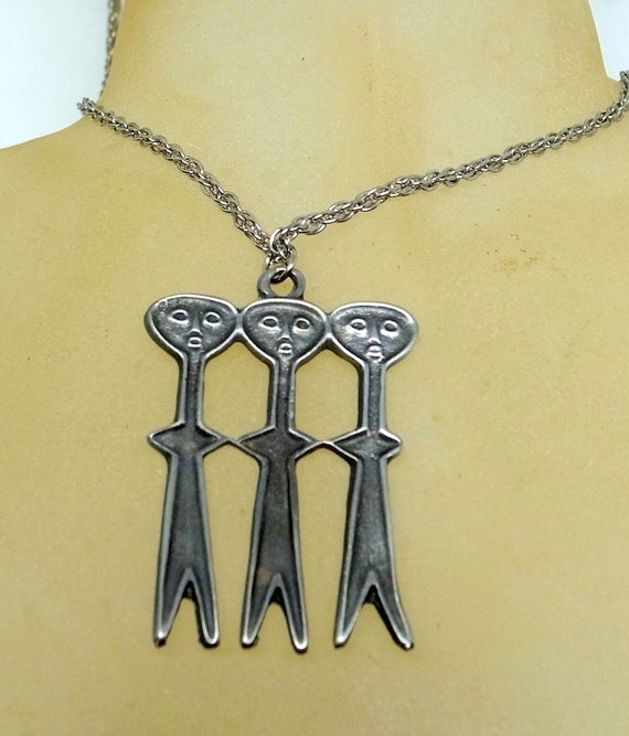Vintage Brutalist Necklace - Pewter - Vintage Brut
