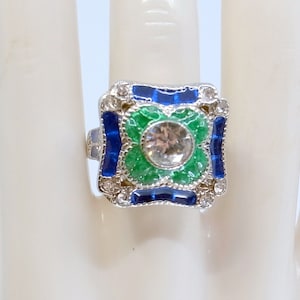 Big Gemstone Ring - Sterling Silver with Blue And Green - Size 8 Statement Ring