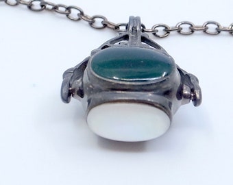 Collar fob reloj antiguo - Cuatro lados - Madre de perla - Ónix - Carnelian - Filigrana de Plata - Spinner