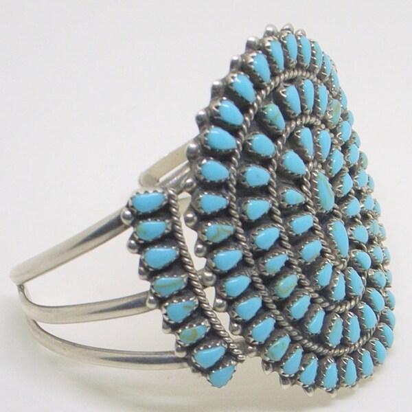 Vintage Navajo Hopi Turquoise Bracelet - 4 Corners NM Old Pawn - Signed - Sterling - 7-7.5 -Cuff - Light Blue