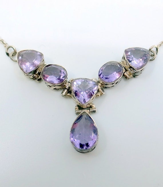 Vintage Amethyst Necklace - 6 Big Sparkling Stone… - image 8