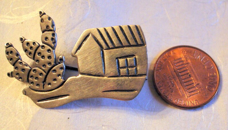 Beto Silver Cactus Pin Brooch Sterling Pre-Eagle 1940s Taxco Mexico OOAK Handmade Vintage Modernist Mid-Century Design image 3