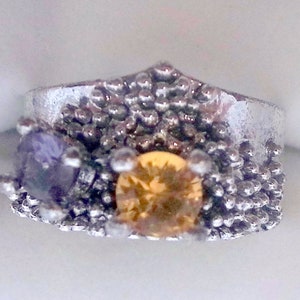 Sterling Brutalist Citrine And Amethyst Ring Size 7.5 Great Condition imagem 3