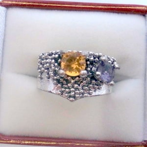Sterling Brutalist Citrine And Amethyst Ring Size 7.5 Great Condition imagem 10