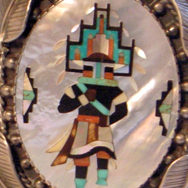 Vintage Navajo Hopi Dancer Bracelet HUGE- Sale - Old Pawn Turquoise Coral Museum Quality - Man Gift - 4 Oz.- 3 Inches Tall 7.5-8 SALE