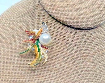 Spilla a forma di fenice in smalto dorato con strass per donne e uomini, grosso, grande spilla a forma di uccello, spilla carina per costume, cappello, borsa, accessorio decorativo, Large, Metallo