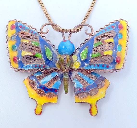 Antique Butterfly Necklace Brooch- Chinese Export… - image 1