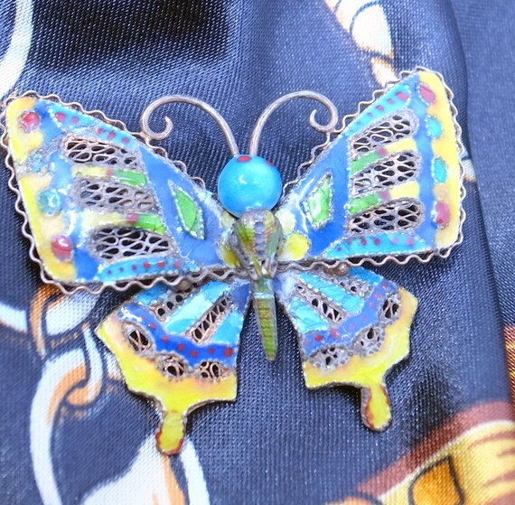 Antique Butterfly Necklace Brooch- Chinese Export… - image 5