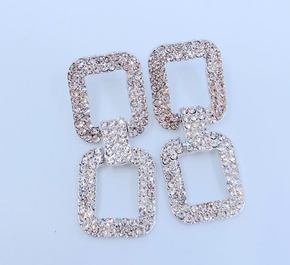 Big Double Square Sparkling CZ Dangle Earrings - … - image 6