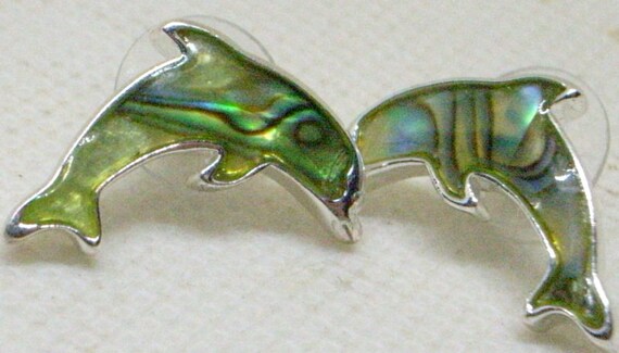 Vintage Dolphin Earrings Green Earrings - Green D… - image 7