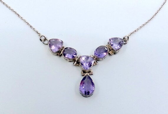 Vintage Amethyst Necklace - 6 Big Sparkling Stone… - image 9