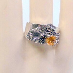 Sterling Brutalist Citrine And Amethyst Ring Size 7.5 Great Condition imagem 9