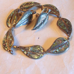 Vintage Taxco Bracelet And Earrings - Signed - Eagle Mark - Sterling-Matching Screwback Earrings - Turquoise and Emerald Color 6.5