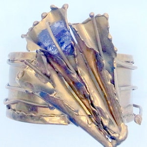 Brutalist Copa Collection Cuff Bracelet - Copa Carvalhu Brazil - Ernandes - Lily With Amethyst - Wide Cuff - Brass
