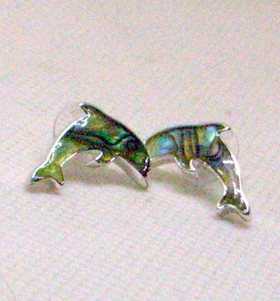 Vintage Dolphin Earrings Green Earrings - Green D… - image 10