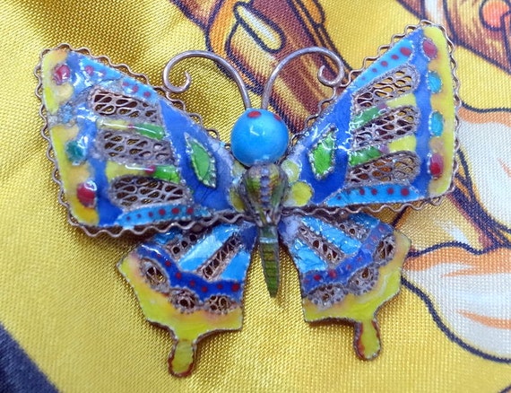 Antique Butterfly Necklace Brooch- Chinese Export… - image 8