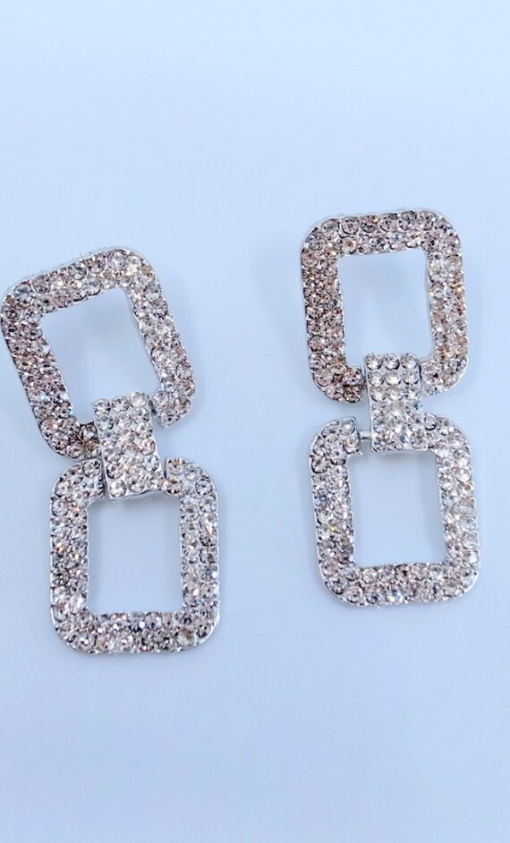 Big Double Square Sparkling CZ Dangle Earrings - … - image 8