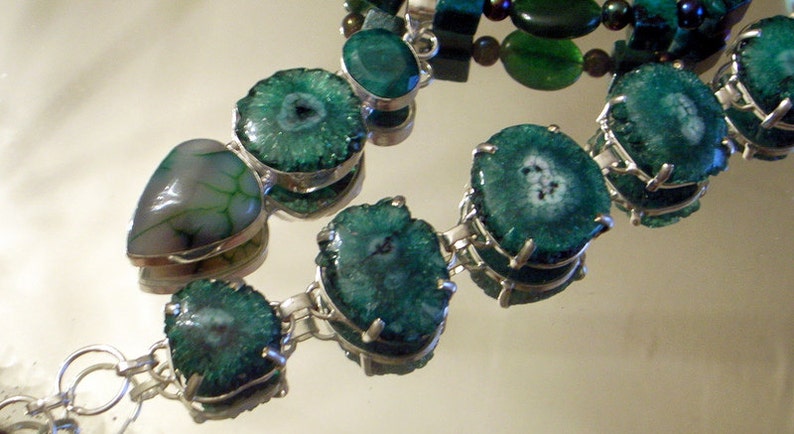 Green Druzy Bracelet And Necklace Set Chrysacola And Real Emerald Gemstone Beads With Real Jade Emerald Green image 3