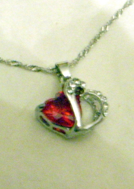 Valentine Heart Necklace - Red Heart - Double Hea… - image 2